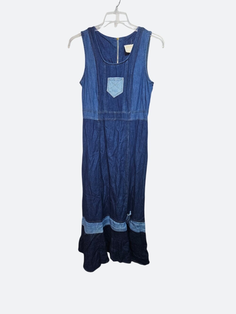 NWOT Vintage Spencer Alexis Women's Blue Colorblock Denim Dress Size 10 Rosettes